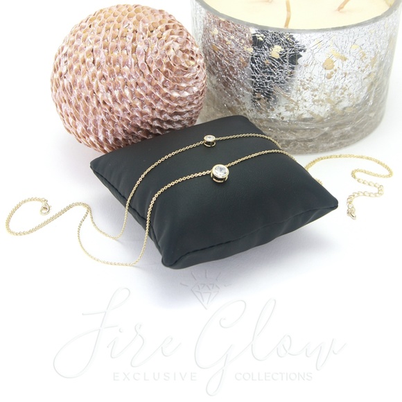 2 Tier Double Round Gems Charm Necklace Gold Tone - Picture 6 of 12